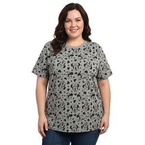 Disney Women's Plus Size Minnie Mouse T-Shirt Gray Tee Hearts All-Over Print